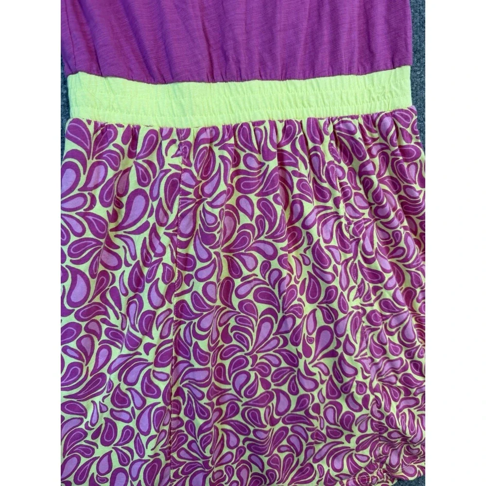 NWT L.L. Bean Girls Size 14 Pink Yellow Pattern Knit Dress 100% Cotton